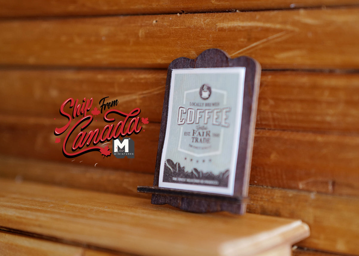 1:12 Scale Miniature Coffee Shop Sign, Folding Floor Menu Board, 1-15/16 inch tall, DIY Dollhouse Supply