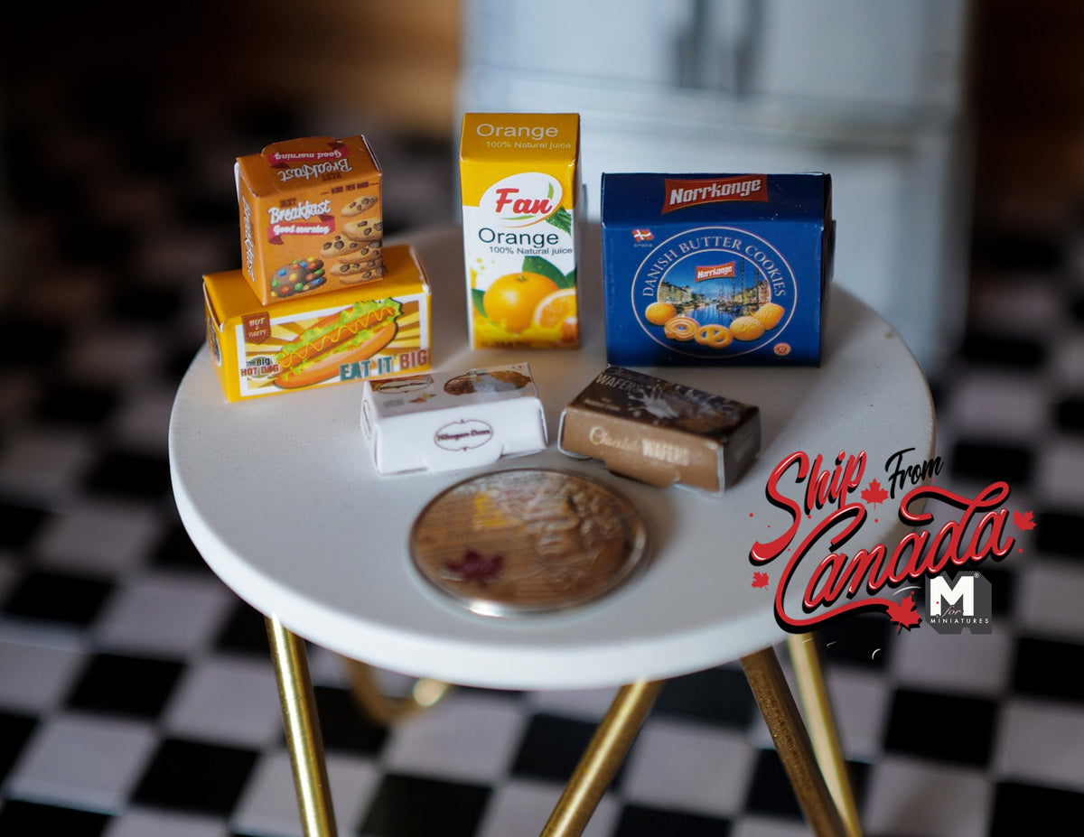 1:12 Scale Miniature Grocery Boxes, Assorted Cereal and Food Prints, Set of 6, DIY Dollhouse Supply