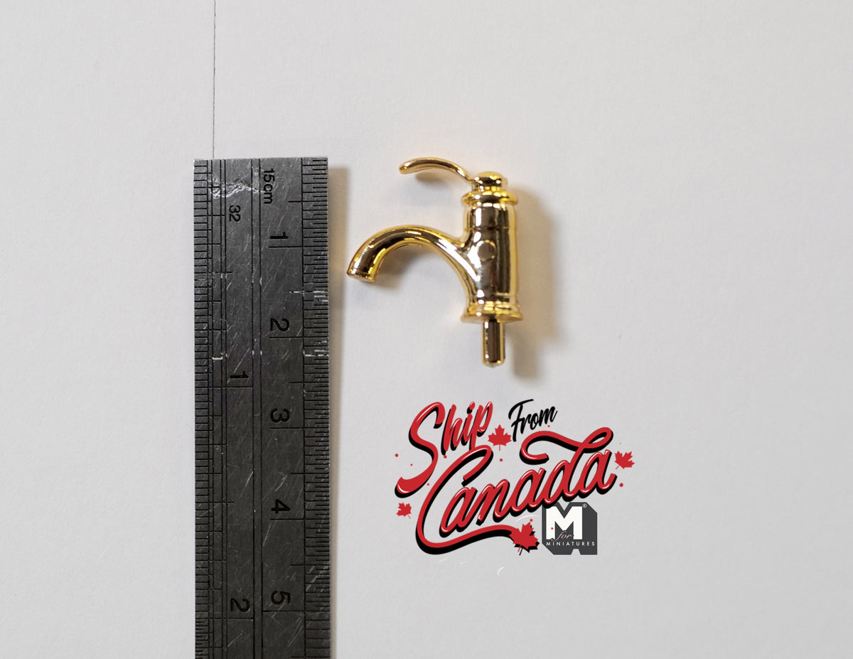 1:12 Scale Miniature Single Handle Faucet, 1 inch tall, DIY Dollhouse Supply (gold) (H)