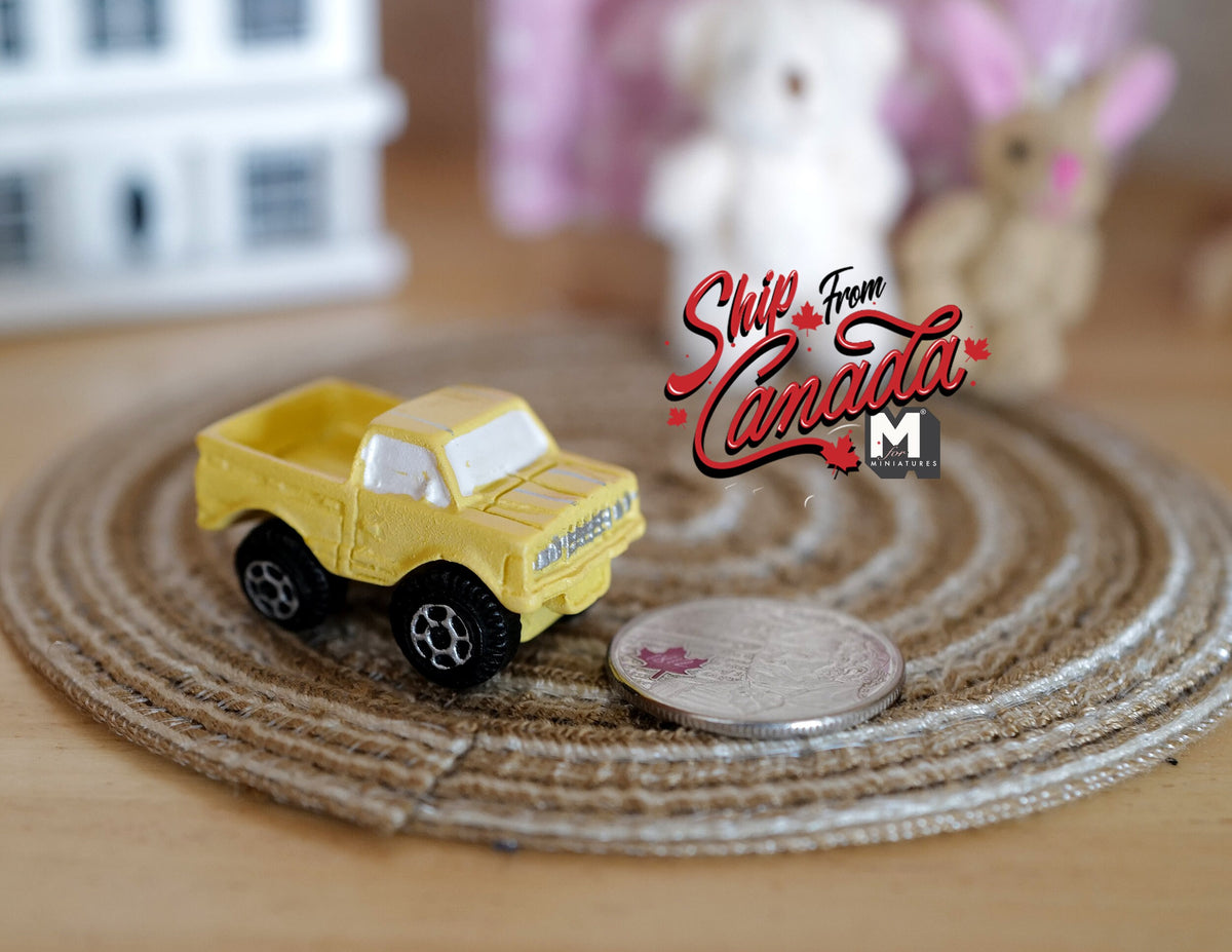 1:12 Scale Miniature Toy Pickup Truck, 1-5/16 inch long, DIY Dollhouse Supply (yellow)