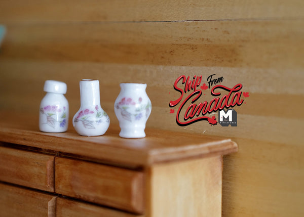 1:12 Dollhouse Miniature Ceramic Pear Shape Vase , Plum Vase , Rouleau Vase , Flower Vase Set of 3 - B081