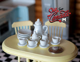 Dollhouse miniature porcelain ceramic teapot and cups 15 piece set plain white teapot - A053