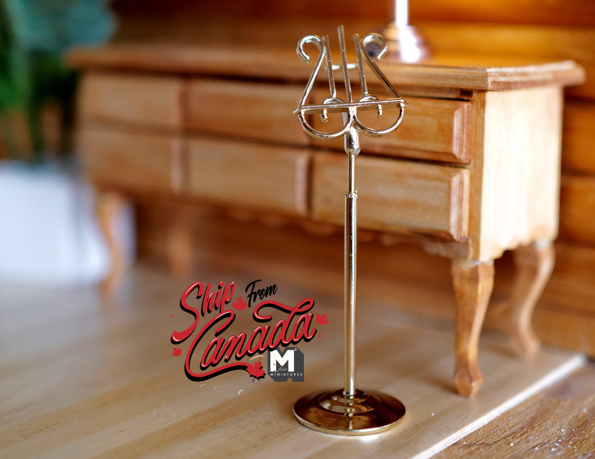 1:12 Scale Miniature Metal Music Stand with Lyre Top, 2-15/16 inch tall, DIY Dollhouse Supply (gold)