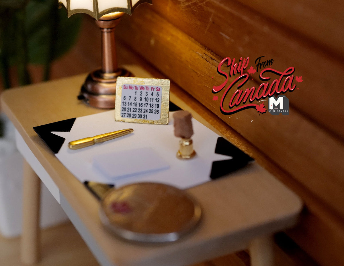 1:12 Scale Miniature Desk Blotter Set with Calendar, Note Pad and Wax Stamp, 1-7/8 inch long, DIY Dollhouse Supply