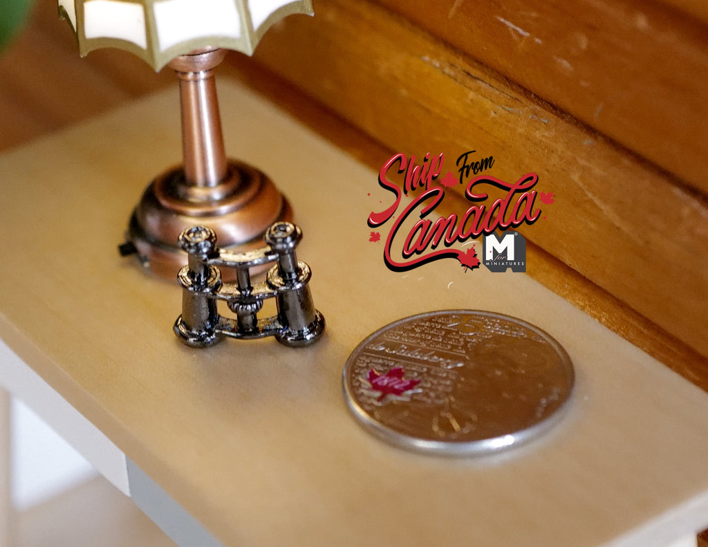 1:12 Scale Miniature Metal Binoculars, 3/4 inch wide, DIY Dollhouse Supply (gunmetal)