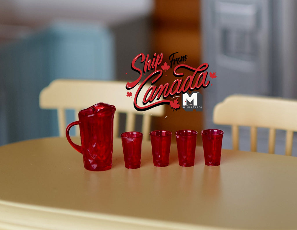 1:12 Dollhouse Supplies Miniature Pitcher and Glasses Made with Plastic - F045
