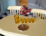 1:12 Dollhouse Miniature Amber Pitcher and Glasses Set (Made with Plastic) F045