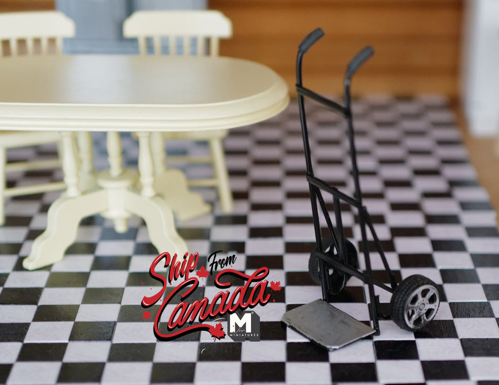 1:12 Scale Miniature Metal Moving Dolly, 2 Wheels, 4-1/16 inch tall, DIY Dollhouse Supply (black)