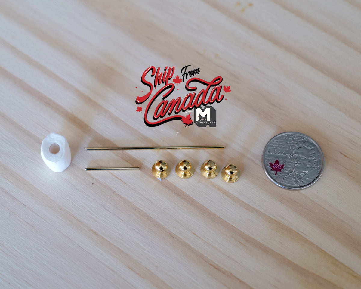 1:12 Scale Miniature Toilet Roll Holder, Towel Bar and 2 Hooks, Set of 4, 2-1/4 inch long, DIY Dollhouse Supply (brass)