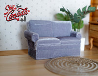 Dollhouse velvet couch with coffee table 1:12 scale miniature furniture sofa (gray) - K024