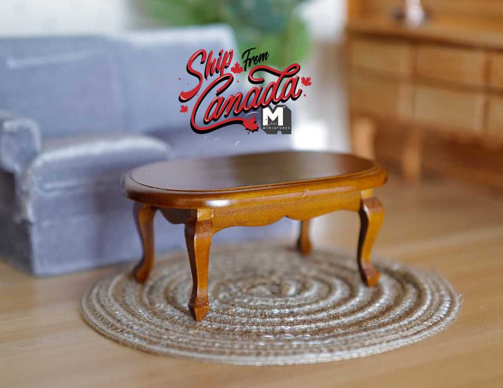 1:12 Scale Miniature Fabric 2 Seat Sofa and Oval Coffee Table, Set of 2, 2-15/16 inch tall, DIY Dollhouse Supply (gray blue)