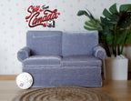 Canapé 2 places miniature en tissu à l'échelle 1:12 et table basse ovale, lot de 2, 7,5 cm de haut, fourniture pour maison de poupée DIY (bleu gris)