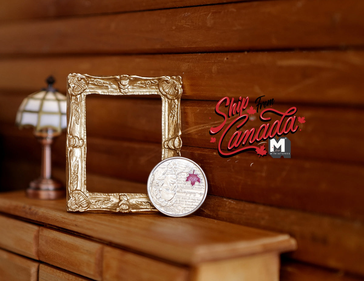 1:12 Scale Miniature Ornate Picture Frame, Rectangular, 2-3/16 inch tall, DIY Dollhouse Supply (silver and gold)