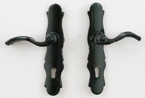 1:12 Scale Miniature Old English Style Door Levers with Keyhole Backplates, Set of 2, 11/16 inch tall, DIY Dollhouse Supply (bronze)