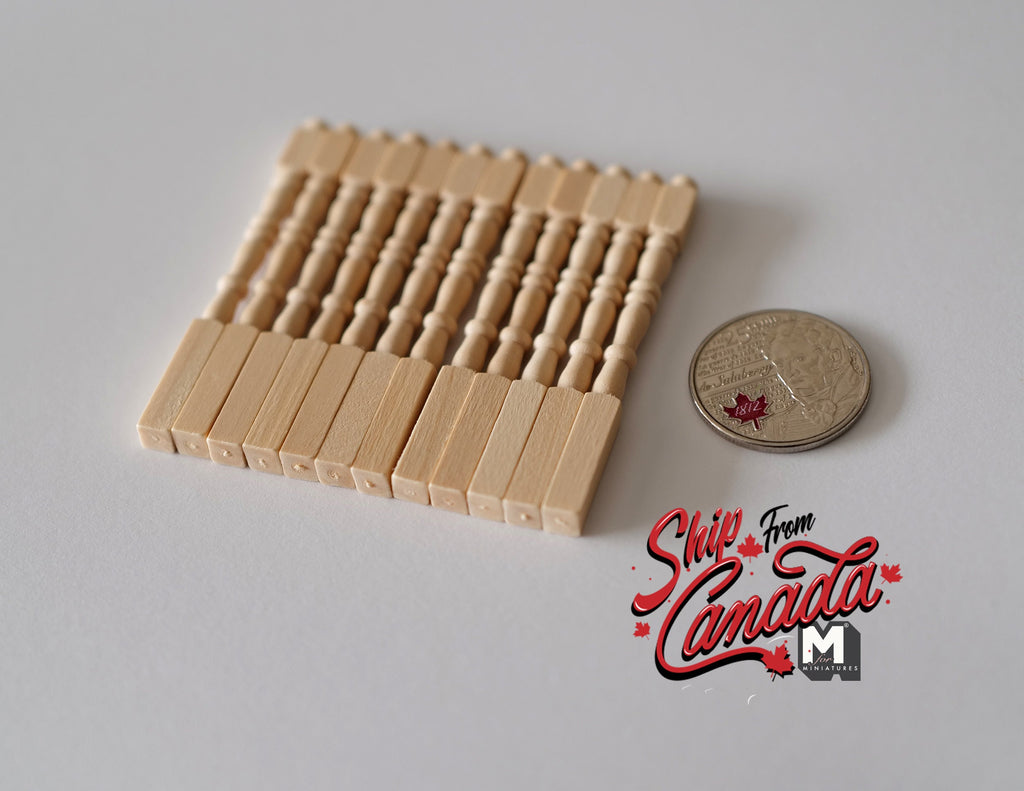 1:12 Scale Miniature Unpainted Wood Dollhouse Round Top Balusters, Set of 12, 2-7/16 inch tall