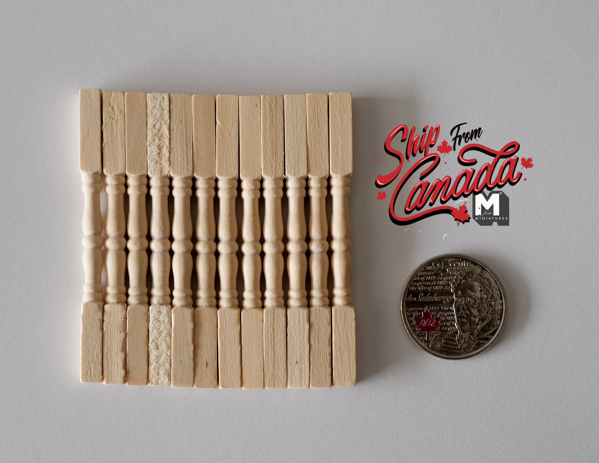 1:12 Scale Miniature Unpainted Wood Dollhouse Stair Balusters, Set of 12, 2-9/16 inch tall
