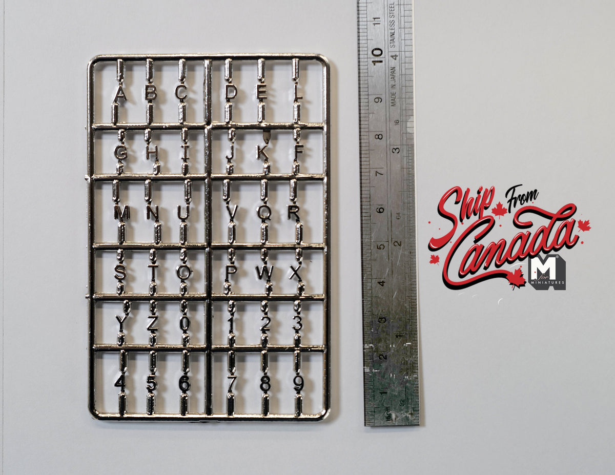 1:12 Scale Miniature Alphabet Letters and Numbers, A to Z and 0 to 9, Set of 36, 3/16 inch tall, DIY Dollhouse Supply (silver)