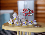 Dollhouse miniature porcelain ceramic teapot and cups 15 piece set multi-color leaves teapot - A051