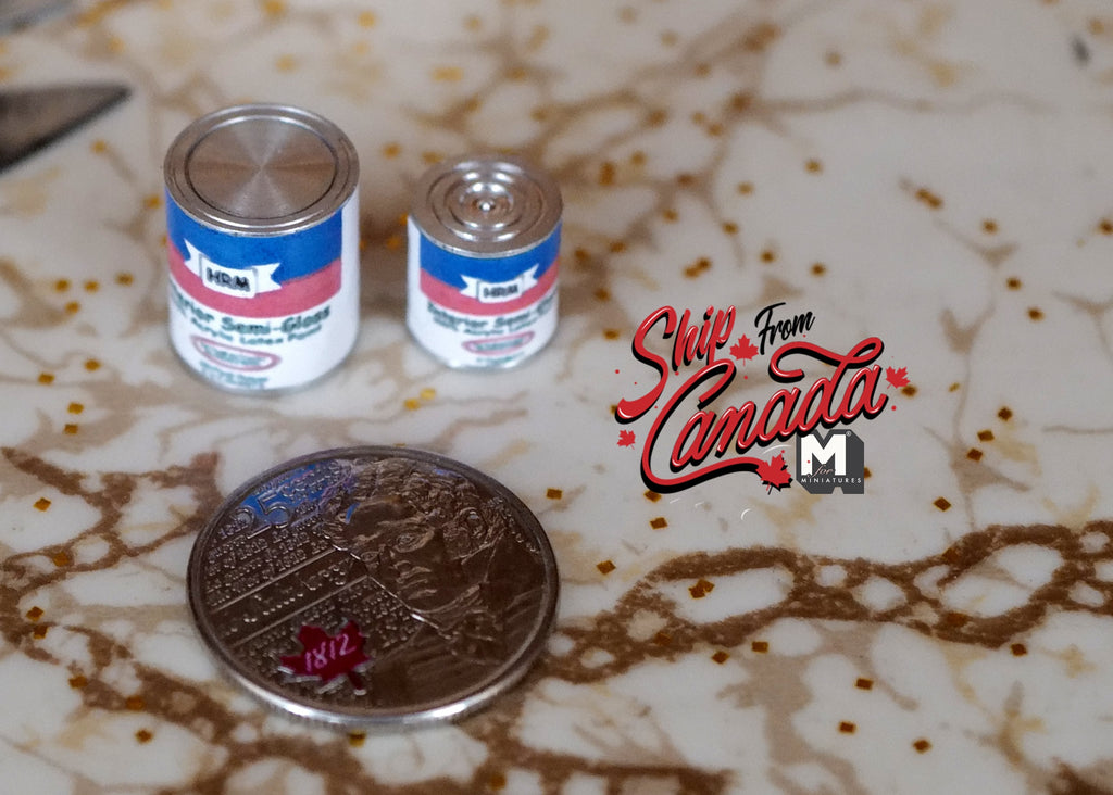 1:12 Scale Miniature Metal Paint Cans, Set of 2, 9/16 inch tall, DIY Dollhouse Supply