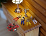 1:12 Miniature Trophy Set of 5 with 4 Ribbon Trophies and 1 Trophy Cup - H035