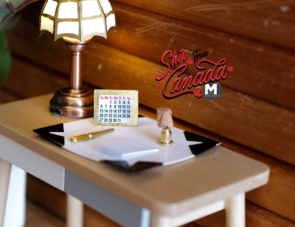 1:12 Scale Miniature Desk Blotter Set with Calendar, Note Pad and Wax Stamp, 1-7/8 inch long, DIY Dollhouse Supply