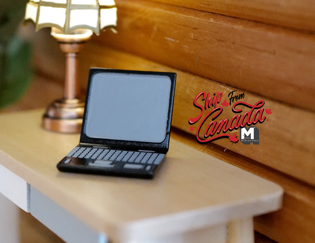 1:12 Scale Miniature Laptop Computer, Keyboard and Screen, 1 inch wide, DIY Dollhouse Supply (black)