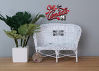 1:12 Scale Miniature Metal Wicker Style Garden Loveseat, 4-5/16 inch long, DIY Dollhouse Supply (white)