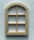 1:12 Scale Miniature Unpainted Arched 6 Pane Window, Frame Only, 4-1/16 inch high Dollhouse Supply