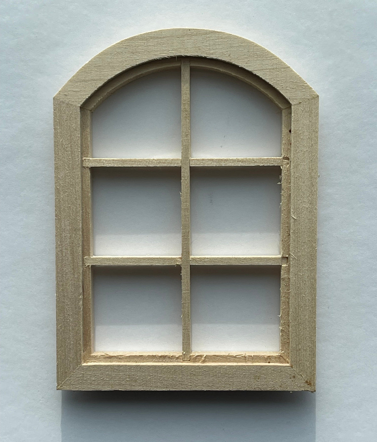 1:12 Scale Miniature Unpainted Arched 6 Pane Window, Frame Only, 4-1/16 inch high Dollhouse Supply