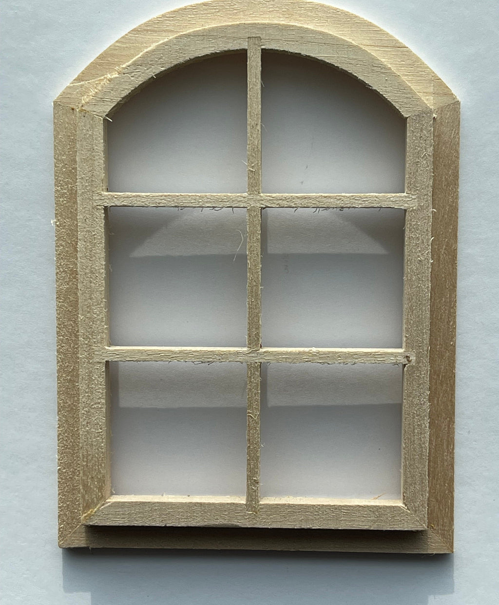 1:12 Scale Miniature Unpainted Arched 6 Pane Window, Frame Only, 4-1/16 inch high Dollhouse Supply