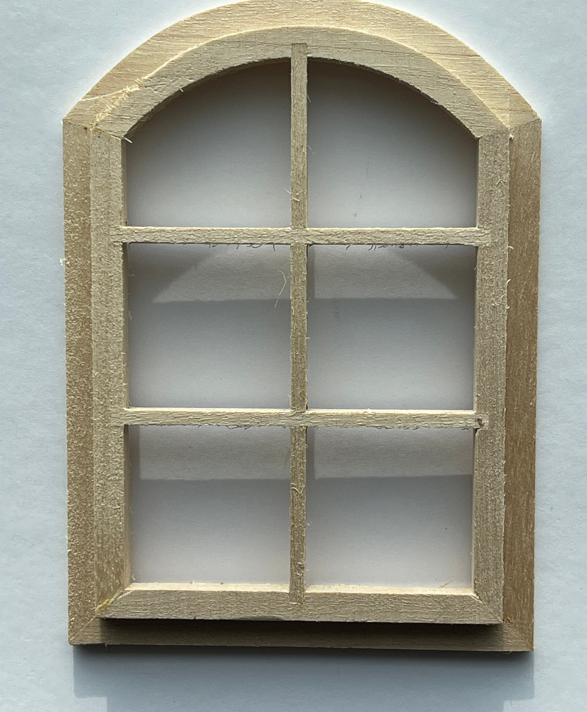 1:12 Scale Miniature Unpainted Arched 6 Pane Window, Frame Only, 4-1/16 inch high Dollhouse Supply