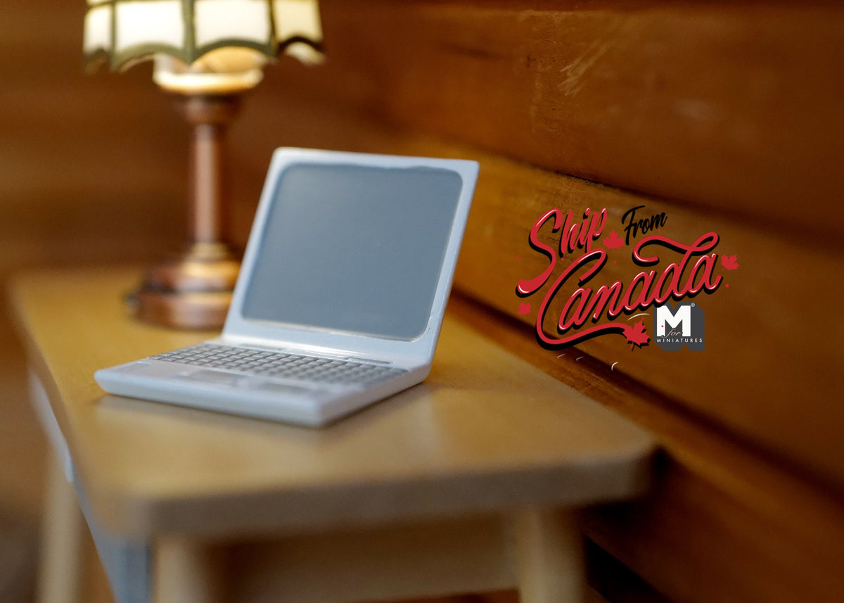 1:12 Scale Miniature Laptop Computer, Open with Gray Screen, 1 inch wide, DIY Dollhouse Supply (white)