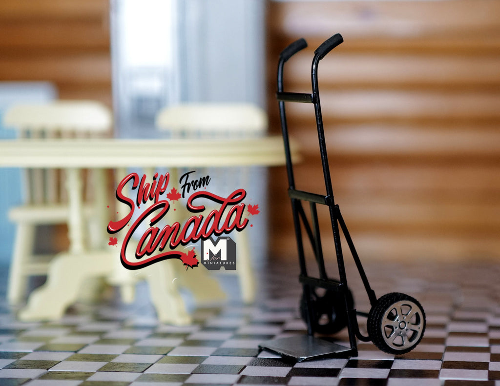 1:12 Scale Miniature Metal Moving Dolly, 2 Wheels, 4-1/16 inch tall, DIY Dollhouse Supply (black)