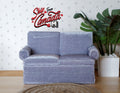 1:12 Scale Miniature Fabric 2 Seat Sofa and Oval Coffee Table, Set of 2, 2-15/16 inch tall, DIY Dollhouse Supply (gray blue)