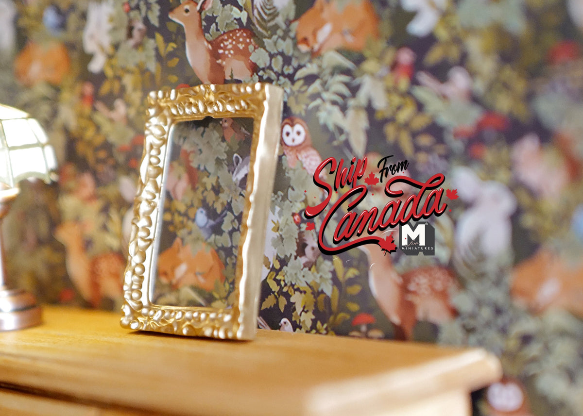 1:12 Scale Miniature Ornate Rectangular Picture Frame, 1-7/8 inch tall, DIY Dollhouse Supply (gold)