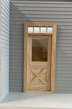 Miniatura in scala 1:12 porta olandese grezza con traverse incrociate e gattaiola, con finestra e sopraluce, alta 7-3/4 inch, accessori per casa delle bambole