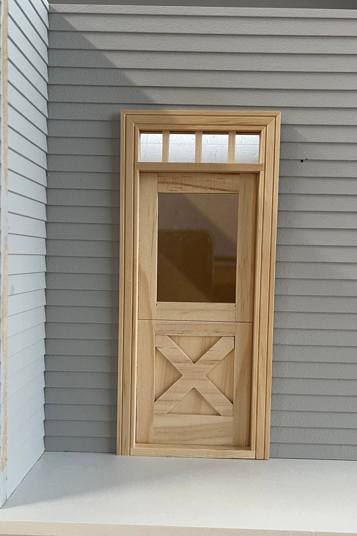 1:12 Scale Miniature Unfinished Dollhouse Crossbuck Dutch Pet Door with Window and Transom, 7-3/4 inch high Dollhouse Supply