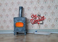 1:12 Scale Miniature Wood Burning Stove Fireplace with LED Fire Light, 4 inch tall, DIY Dollhouse Supply (blue gray)