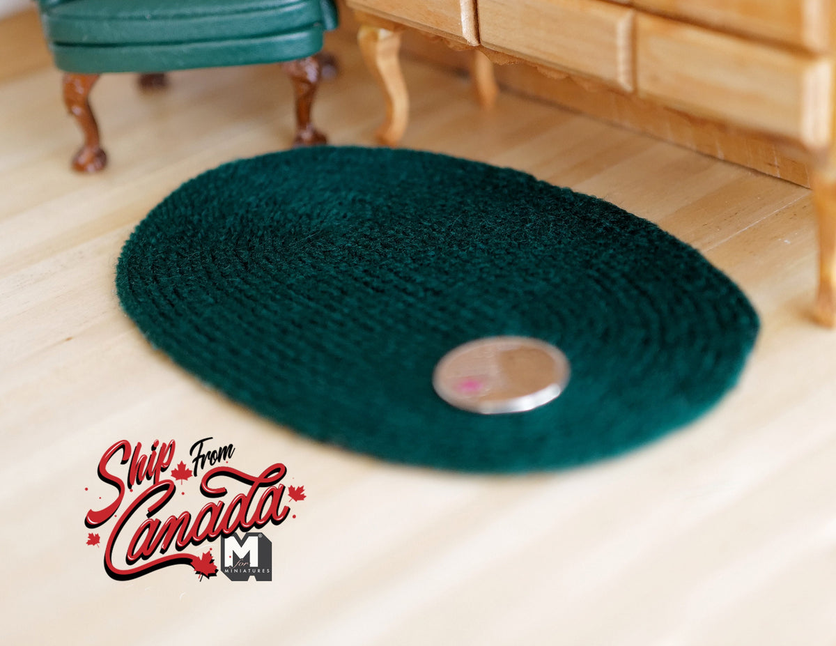 1:12 Scale Miniature Oval Rug, 6 inch long, DIY Dollhouse Supply (large) (dark green)