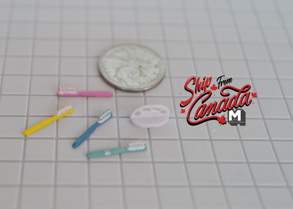 1:12 Scale Miniature Toothbrush Cup with Toothbrushes and Toothpaste, 5 Pieces, 13/16 inch long, DIY Dollhouse Supply