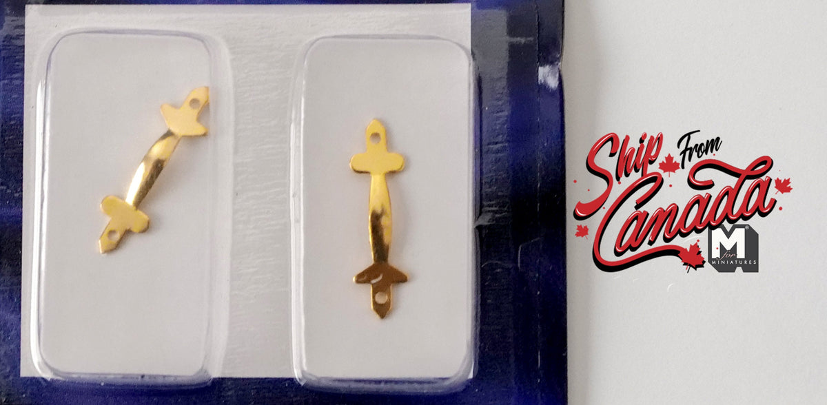 1:12 Scale Miniature Door Pulls with Fleur Ends, Set of 2, 13/16 inch long, DIY Dollhouse Supply (gold)