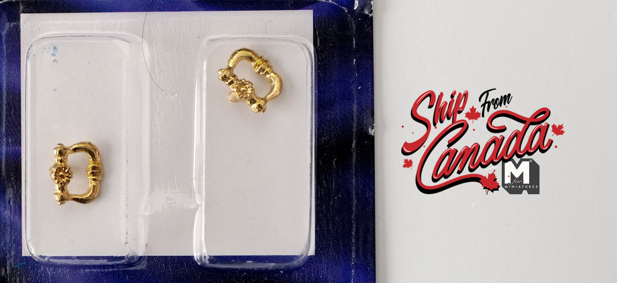 1:12 Scale Miniature Bail Drawer Pull with Rosette, Set of 2, 3/8 inch wide, DIY Dollhouse Supply (gold)