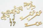 1:12 Scale Miniature Keyhole Plates with Keys and Nails, Set of 6, 3/8 inch wide, DIY Dollhouse Supply (brass)