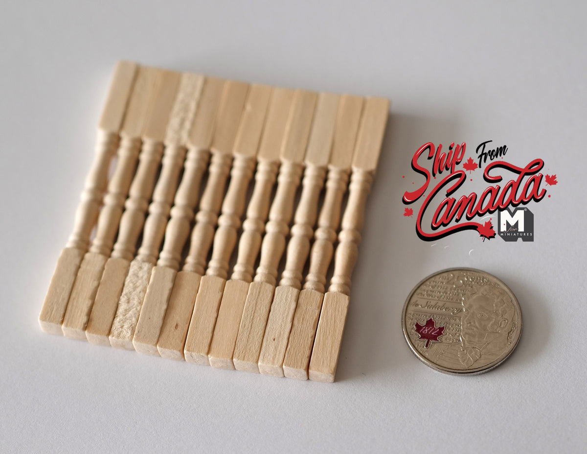 1:12 Scale Miniature Unpainted Wood Dollhouse Stair Balusters, Set of 12, 2-9/16 inch tall