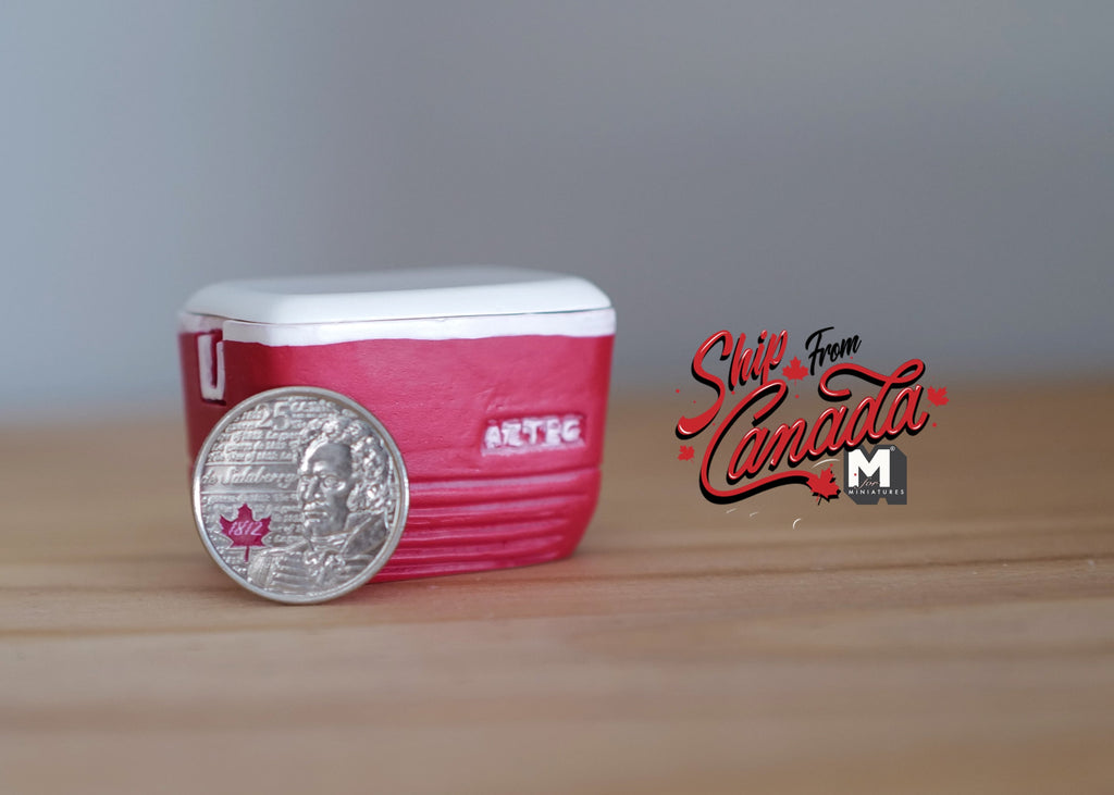 1:12 Scale Miniature Large Beverage Cooler with Lid, 1-7/8 inch wide, DIY Dollhouse Supply (red and white)