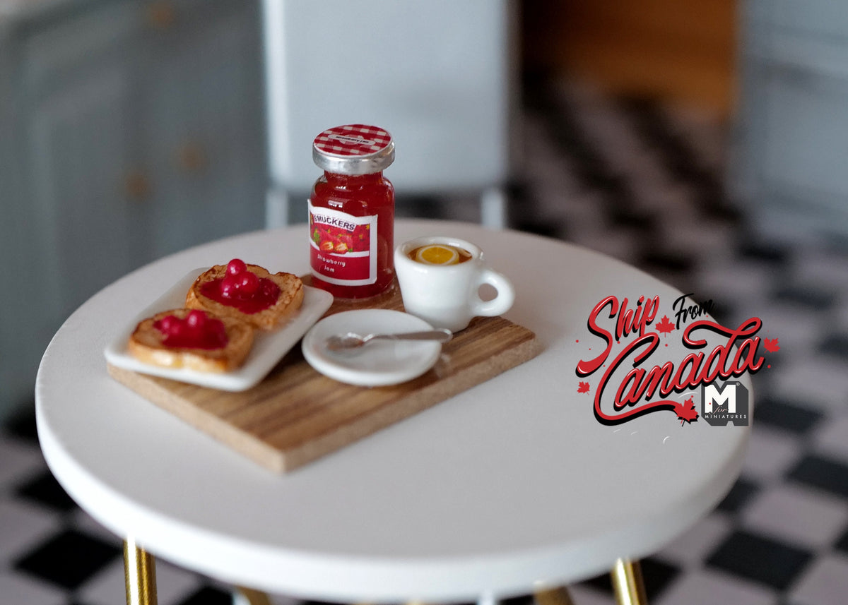 1:12 Scale Miniature Breakfast Tray with Toast, Jam and Lemon Tea, 1-9/16 inch long, DIY Dollhouse Supply