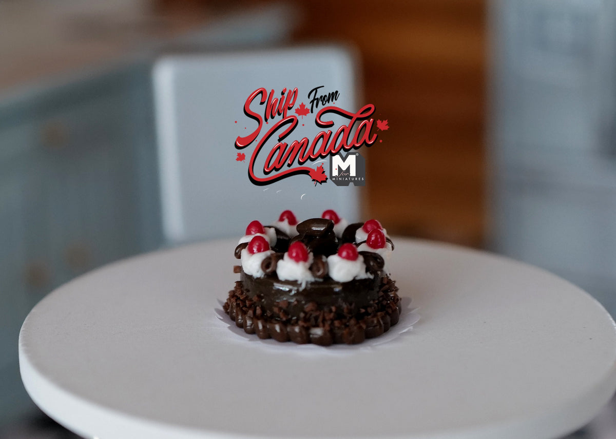 1:12 Scale Miniature Chocolate Cherry Cake with Cream Swirls, 1-3/16 inch dia., DIY Dollhouse Supply