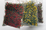 Dollhouse flowery loose blossoms mixed in with greenery, 3 packs - 1 each of purple, marigold & red - H037