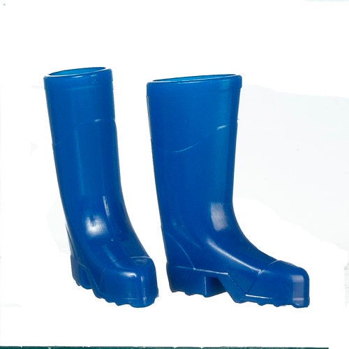 1:12 Scale Miniature Rubber Rain Boots, Pair, 9/16 inch tall, DIY Dollhouse Supply (blue)