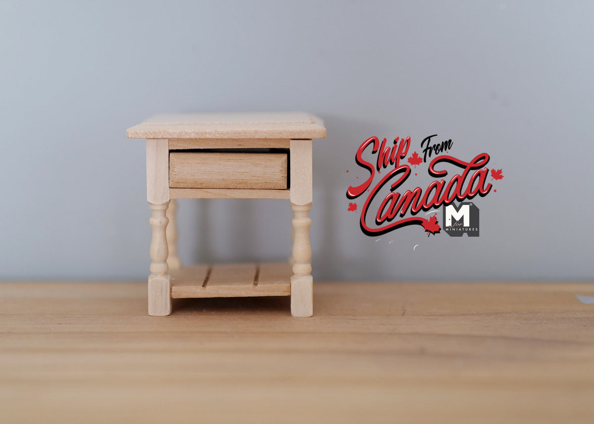 1:12 Scale Miniature Unpainted Wood Nightstand, 1 Drawer, 1-7/8 inch tall, DIY Dollhouse Supply